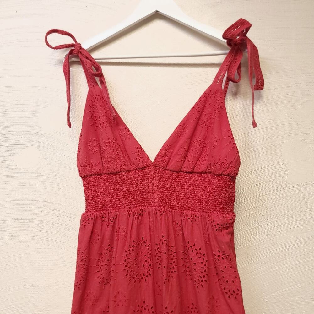 ALICE + OLIVIA Levine Smocked Waist Cotton Linen Blend Midi Dress Size 10 Red - Picture 3 of 14